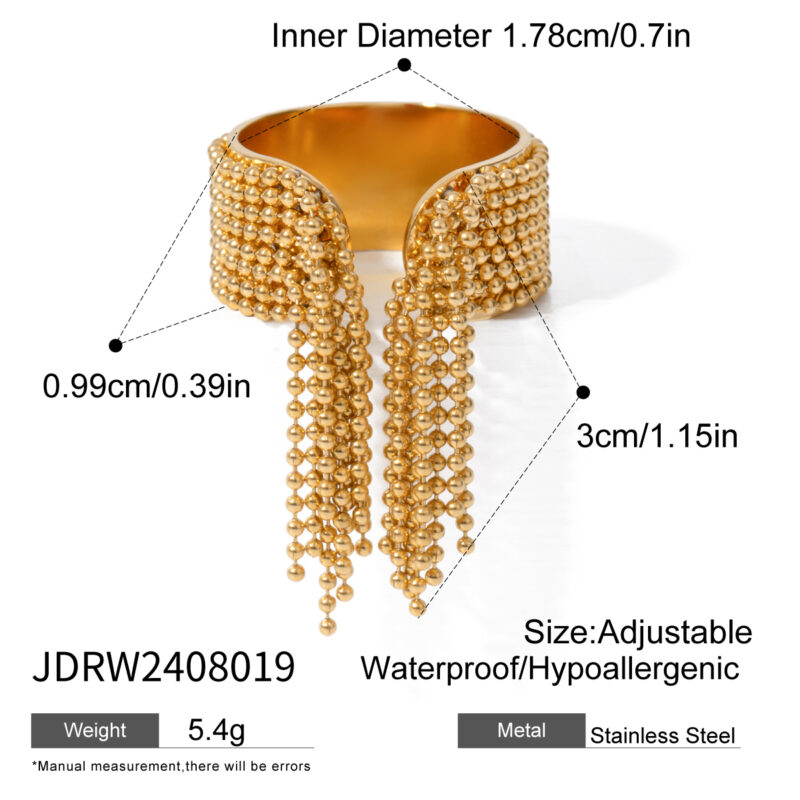 Luxury Stainless Steel 18K Gold Plated Ring Women Jewelry Round Oval Tiger Eye Hammered Open Ring - Image 5