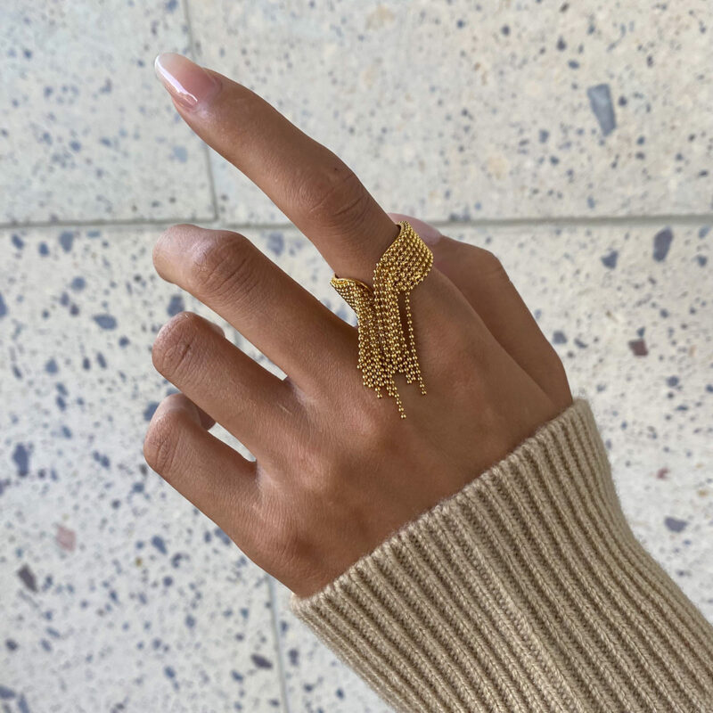 Luxury Stainless Steel 18K Gold Plated Ring Women Jewelry Round Oval Tiger Eye Hammered Open Ring - Image 4