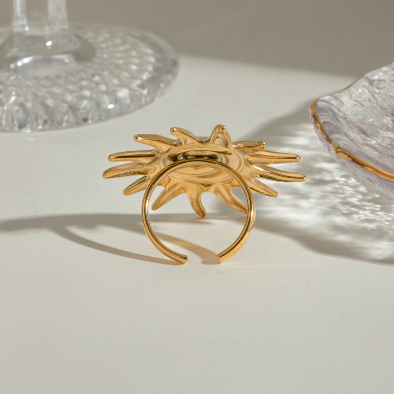 18k Gold Stainless Steel Sun Ring Chunky Spiral Sun Design Fashion Adjustable Sun Ring - Image 3