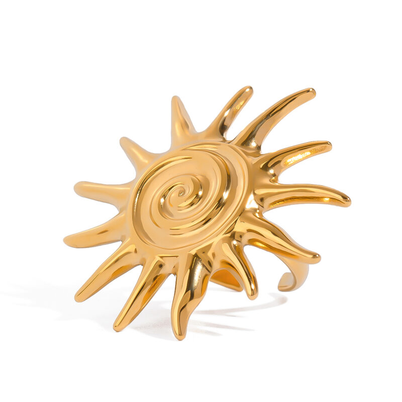18k Gold Stainless Steel Sun Ring Chunky Spiral Sun Design Fashion Adjustable Sun Ring