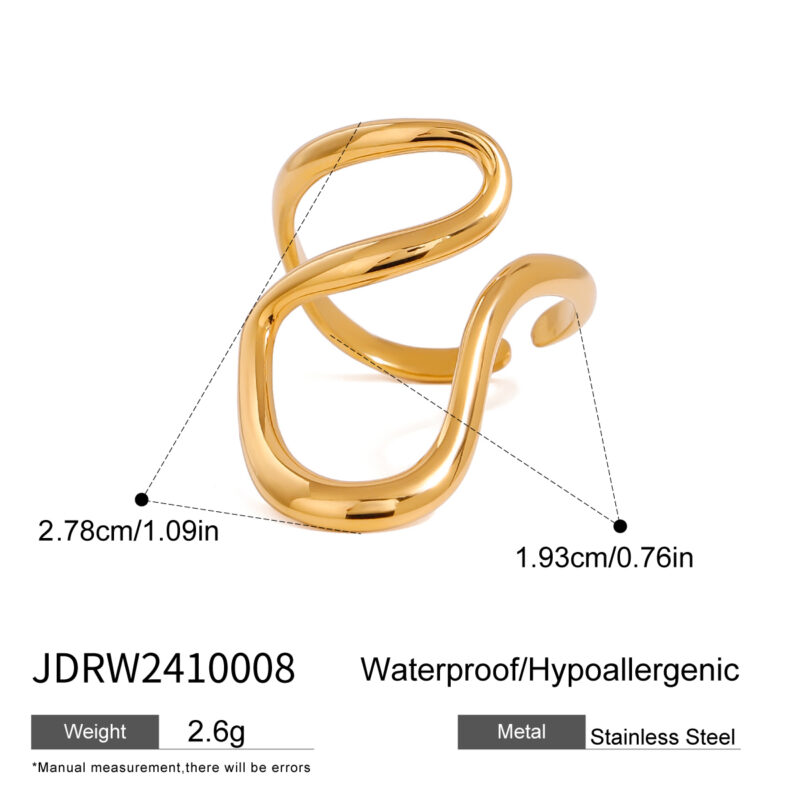 18k Gold Stainless Steel Irregular Geometric Line Liquid Open Ring Funky Trendy Adjustable Jewelry - Image 4