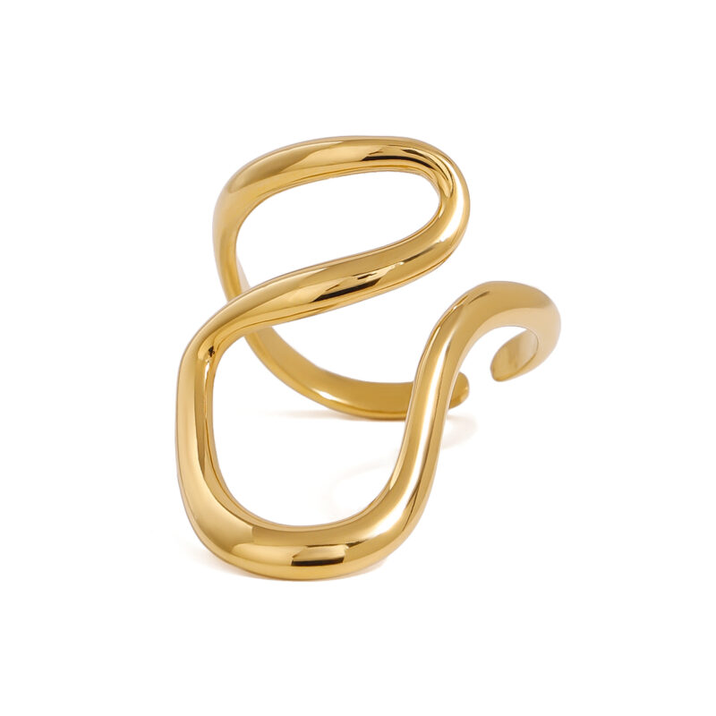 18k Gold Stainless Steel Irregular Geometric Line Liquid Open Ring Funky Trendy Adjustable Jewelry