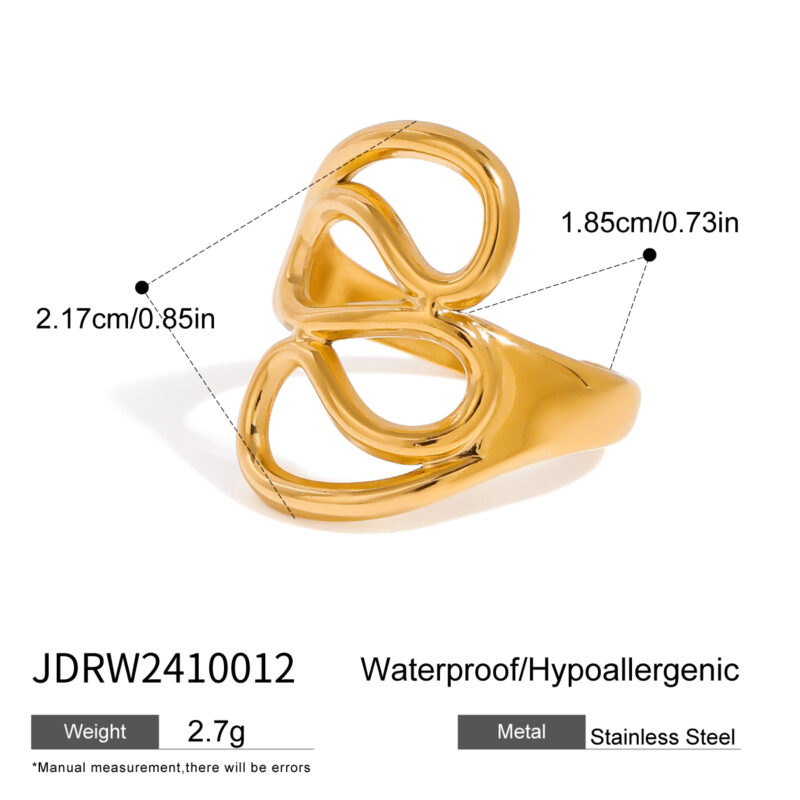 18k Gold Stainless Steel Irregular Geometric Line Liquid Open Ring Funky Trendy Adjustable Jewelry - Image 4