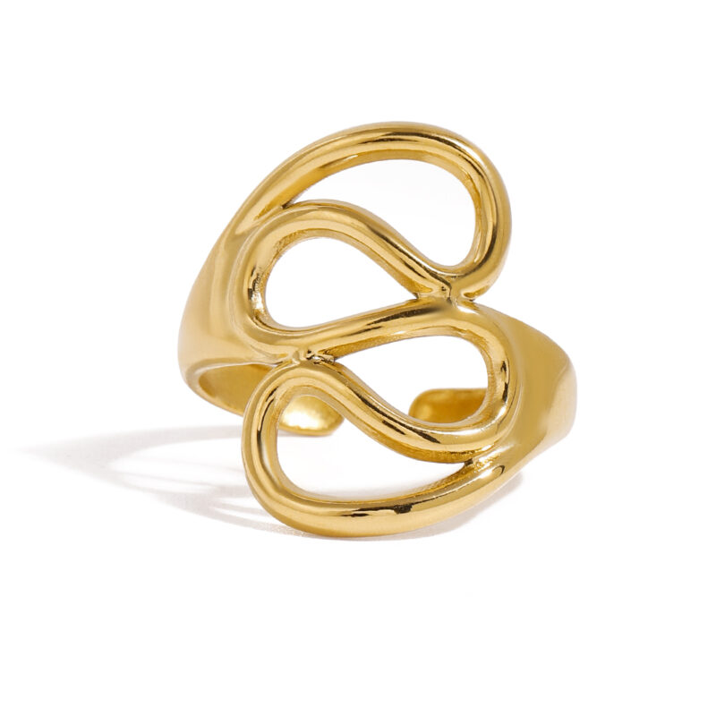 18k Gold Stainless Steel Irregular Geometric Line Liquid Open Ring Funky Trendy Adjustable Jewelry
