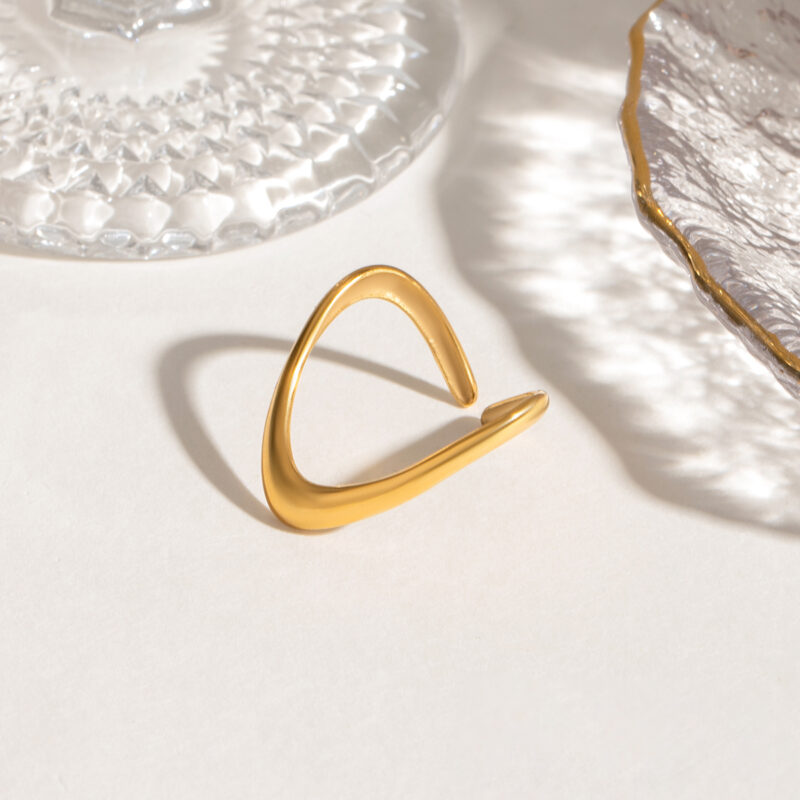 18k Gold Stainless Steel Irregular Geometric Line Liquid Open Ring Funky Trendy Adjustable Jewelry - Image 2
