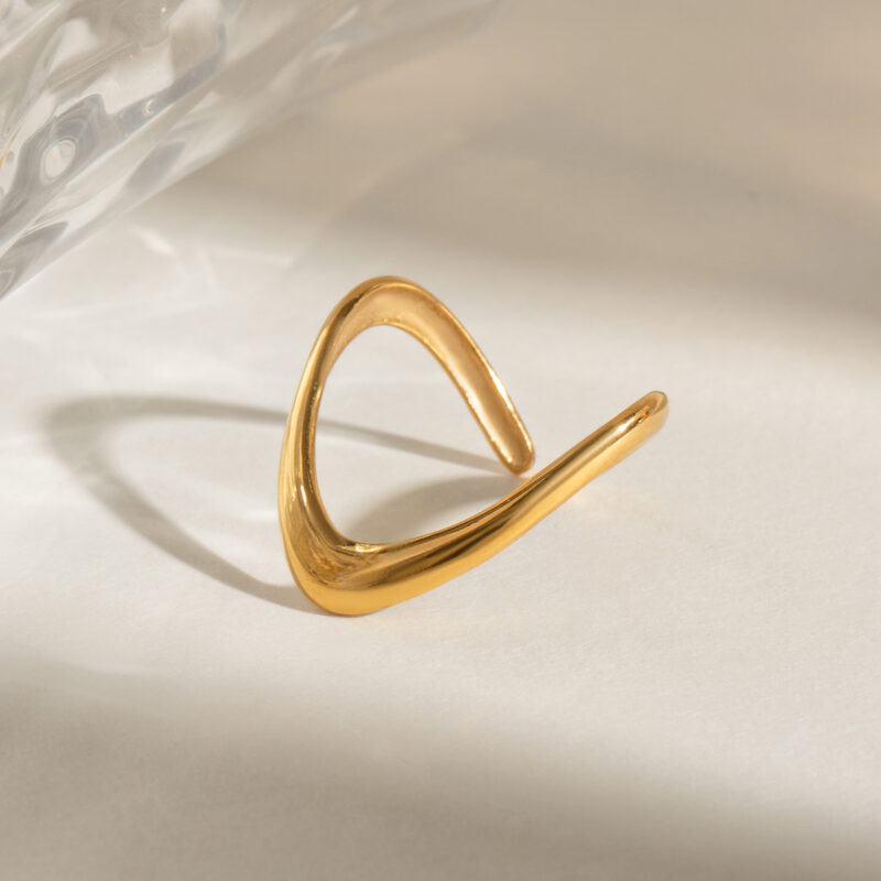 18k Gold Stainless Steel Irregular Geometric Line Liquid Open Ring Funky Trendy Adjustable Jewelry - Image 3