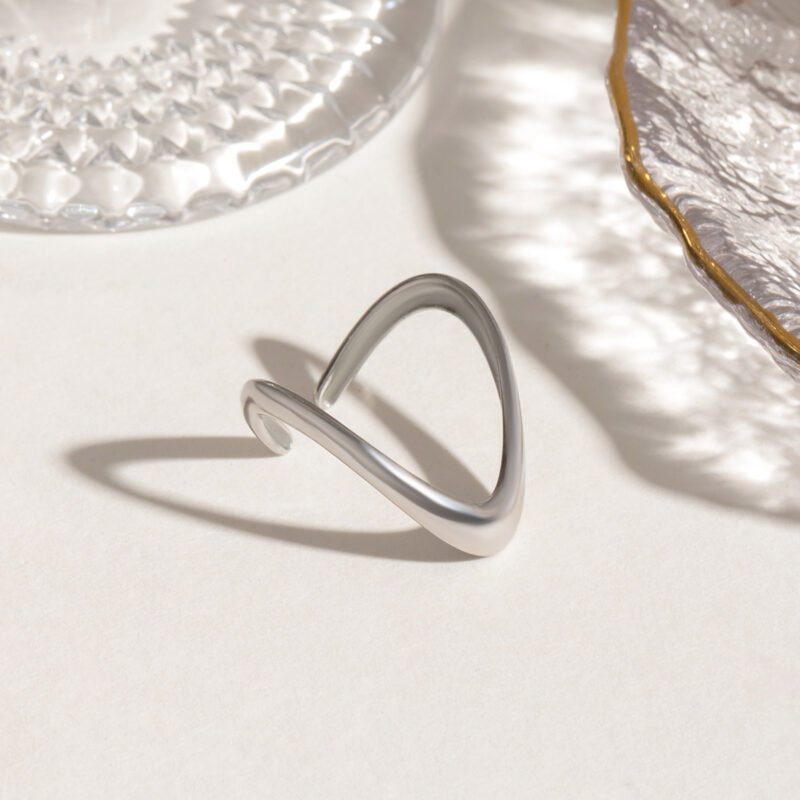 18k Gold Stainless Steel Irregular Geometric Line Liquid Open Ring Funky Trendy Adjustable Jewelry - Image 3