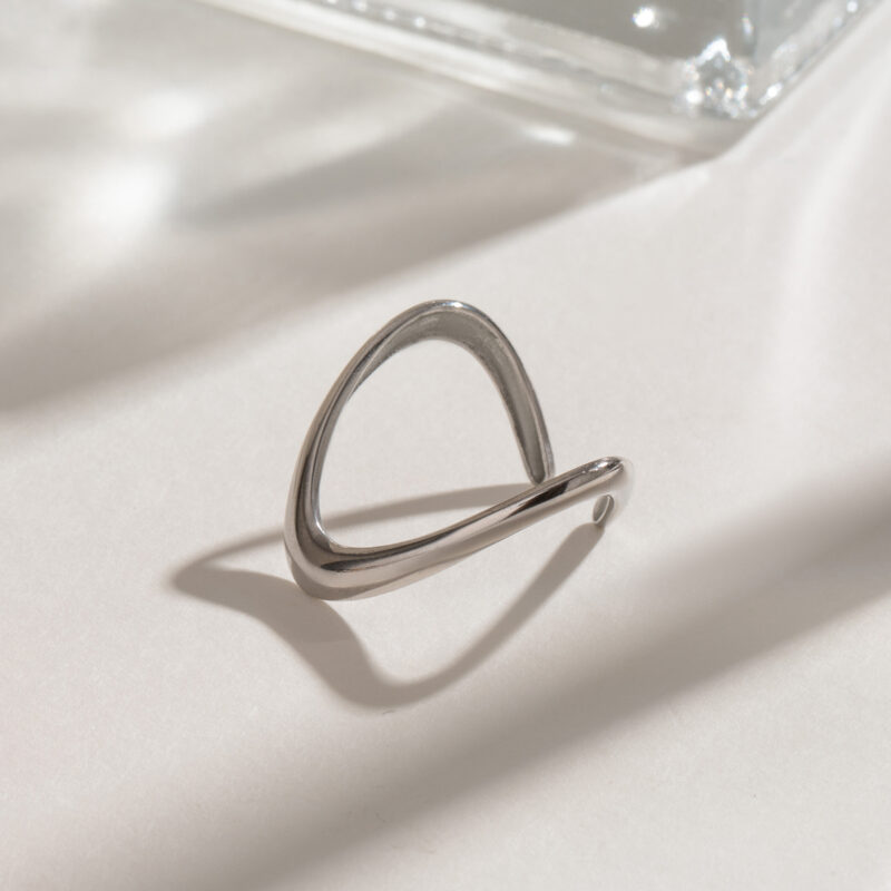 18k Gold Stainless Steel Irregular Geometric Line Liquid Open Ring Funky Trendy Adjustable Jewelry - Image 2