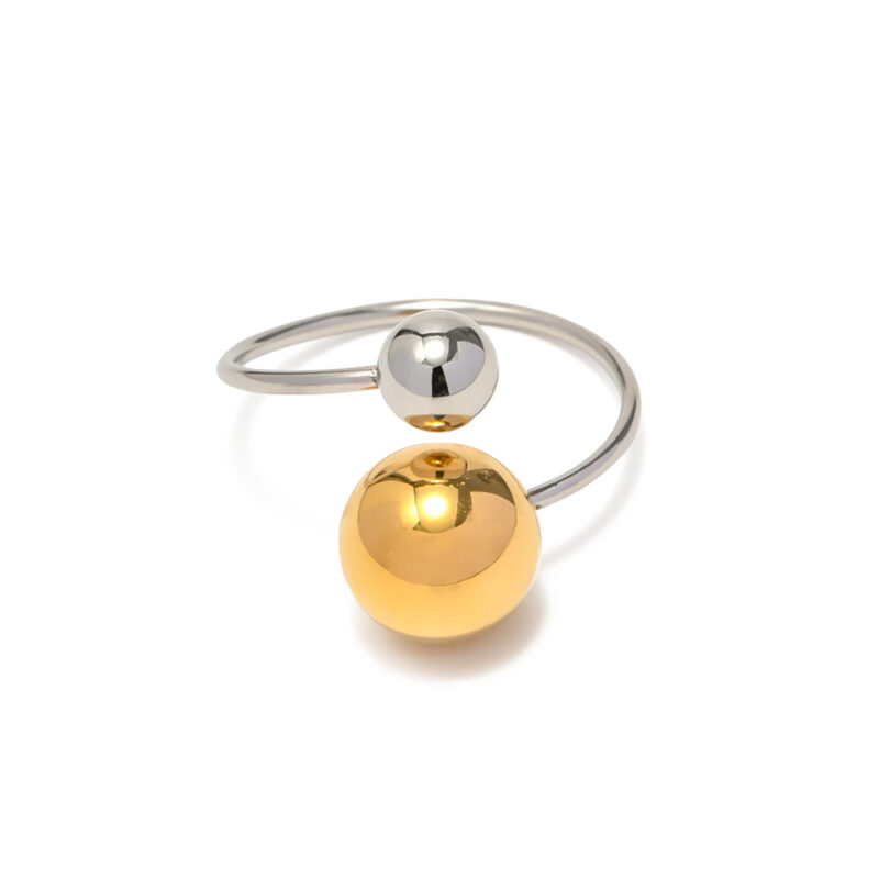 Minimalist 18K Gold IP Plating Punk Bead Ring Women Stainless Steel Small Ball Open Ring