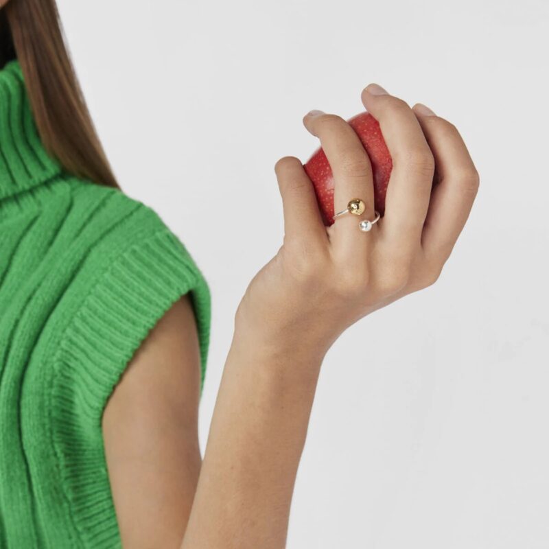 Minimalist 18K Gold IP Plating Punk Bead Ring Women Stainless Steel Small Ball Open Ring - Image 2