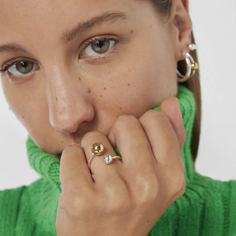 Minimalist 18K Gold IP Plating Punk Bead Ring Women Stainless Steel Small Ball Open Ring - Image 3