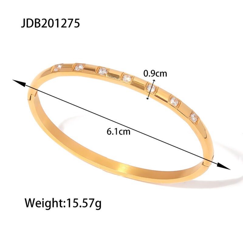 Luxury Elegant Waterproof Stainless Steel 18K Cubic Zircon Open Cuff Bracelet Bangle for Girls - Image 6