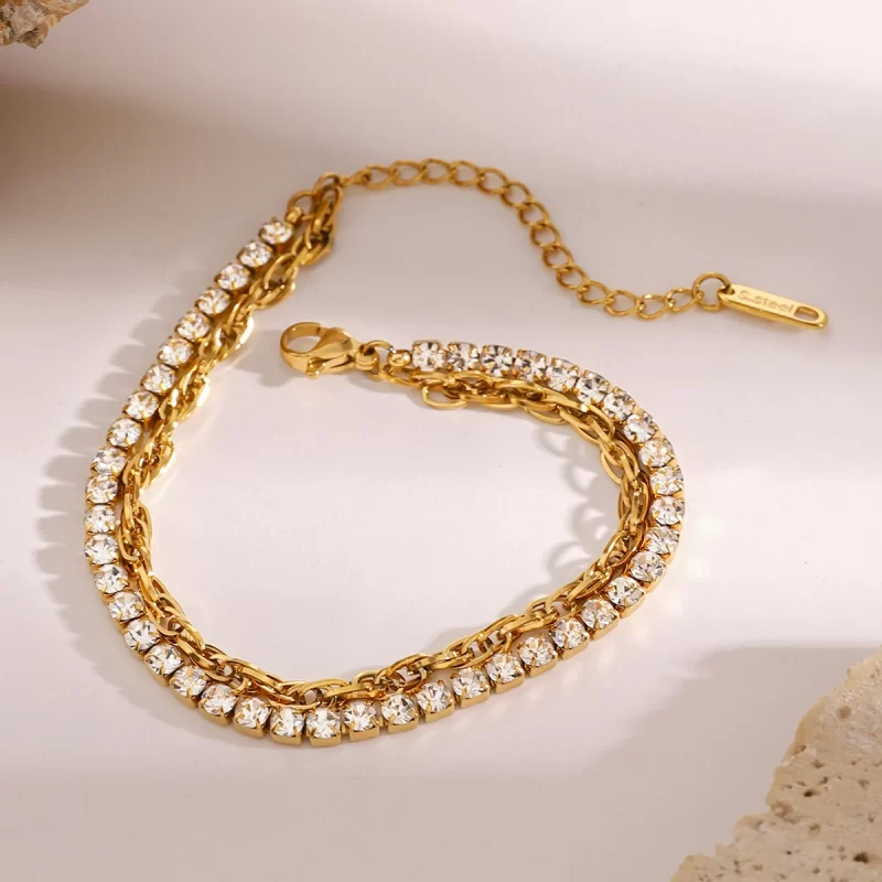 Stainless Steel Cubic Zirconia Chain Bracelet for Women Double Layers Charming Luxury Temperament Jewelry Gifts Wedding - Image 2