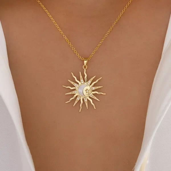 Youthway Fashion Trendy Stainless Steel Zircon Shell Moon Sun Pendant Necklace For Women Waterproof Anti Allergic Jewelry Gift - Image 3