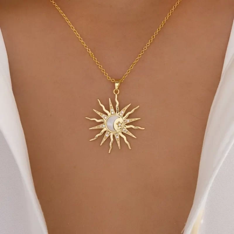 Youthway Fashion Trendy Stainless Steel Zircon Shell Moon Sun Pendant Necklace For Women Waterproof Anti Allergic Jewelry Gift - Image 3