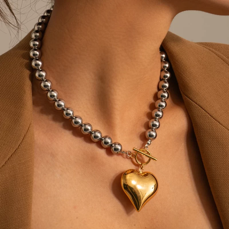 Youthway Glossy Chubby Heart-shaped Round Bead OT Buckle Necklace Unique Design for Women's Fashion Jewelry 2023 - Image 3