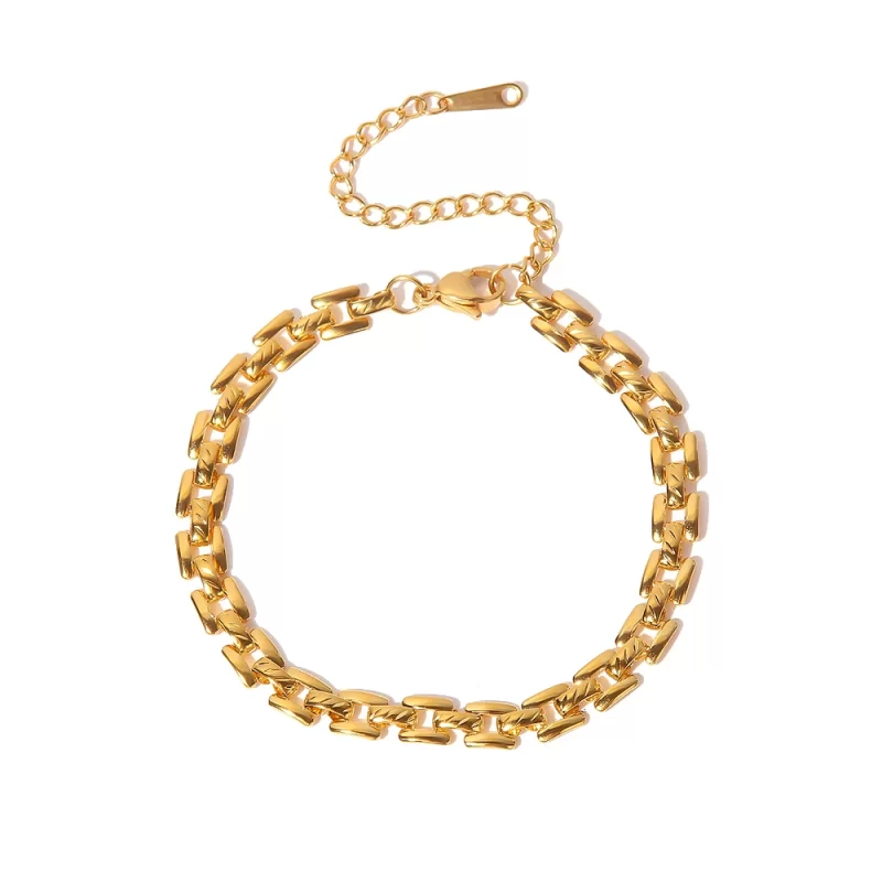 New Metallic Style Strap Bracelet 18k Gold Color Stainless Steel Trendy Charm Waterproof Jewelry for Women Men
