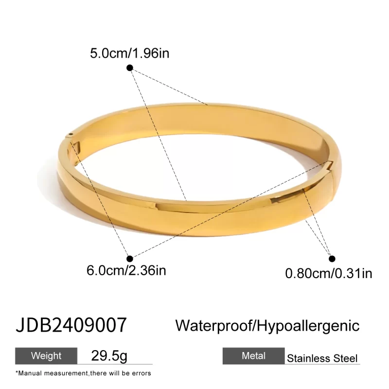 Stainless Steel Gold Color Circle Oval Smooth Bracelet For Unisex Modern Trendy Anti Allergic Jewelry Gift - Image 4