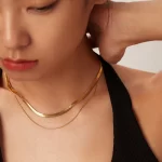 18K Gold Plated Stainless Steel Necklace For Women Punk Style Double Layered Snake Chain Choker Neckalce