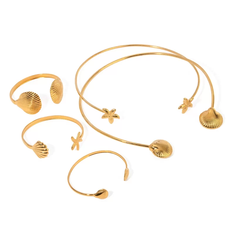 18K Gold Minimalist Scallop Seafish Stainless Steel Metal Personalized Limitation Opening Jewelry Sets for Women Gifts