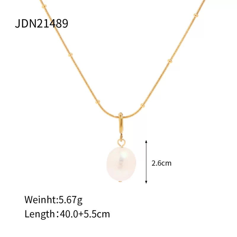 Youthway Simple Chain Natural Pearl Pendant Necklace Stainless Steel Jewelry Women Gold Color Pvd Plated Elegant Gala New - Image 6