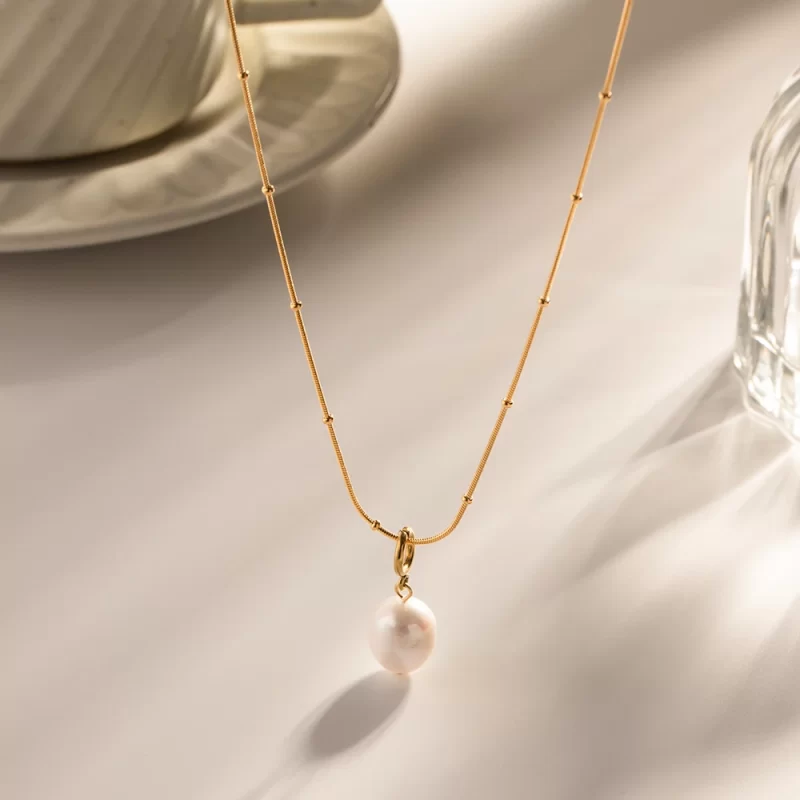 Youthway Simple Chain Natural Pearl Pendant Necklace Stainless Steel Jewelry Women Gold Color Pvd Plated Elegant Gala New - Image 5