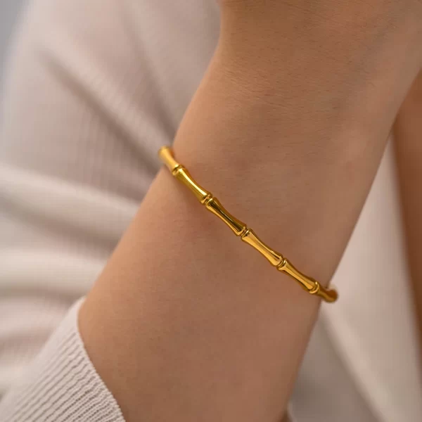New Stainless Steel Gold Color Bamboo Closed Bracelet 18k Gold Plated Waterproof Fashion Women Jewelry - Image 2