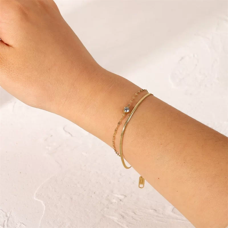 Stainless Steel Bracelet Golden Double Layer Snake Bone Chain Bracelets Fashion Jewelry Gift - Image 3