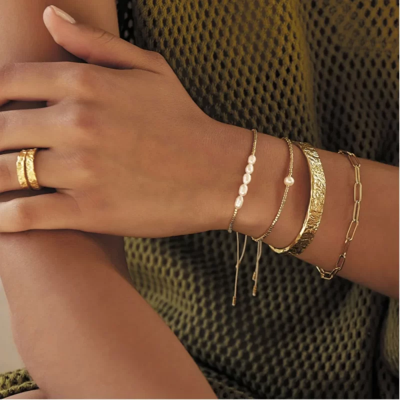 Metal Textured Hammered Stainless Steel Open Bangle Bracelet Geometric Vintage Style Daily Jewelry For Women - Image 3