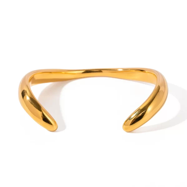 18K Gold Plated Stainless Steel Simple Irregular Wavy Smooth Open Bracelet for Women Elegant Waterproof Jewelry Gift