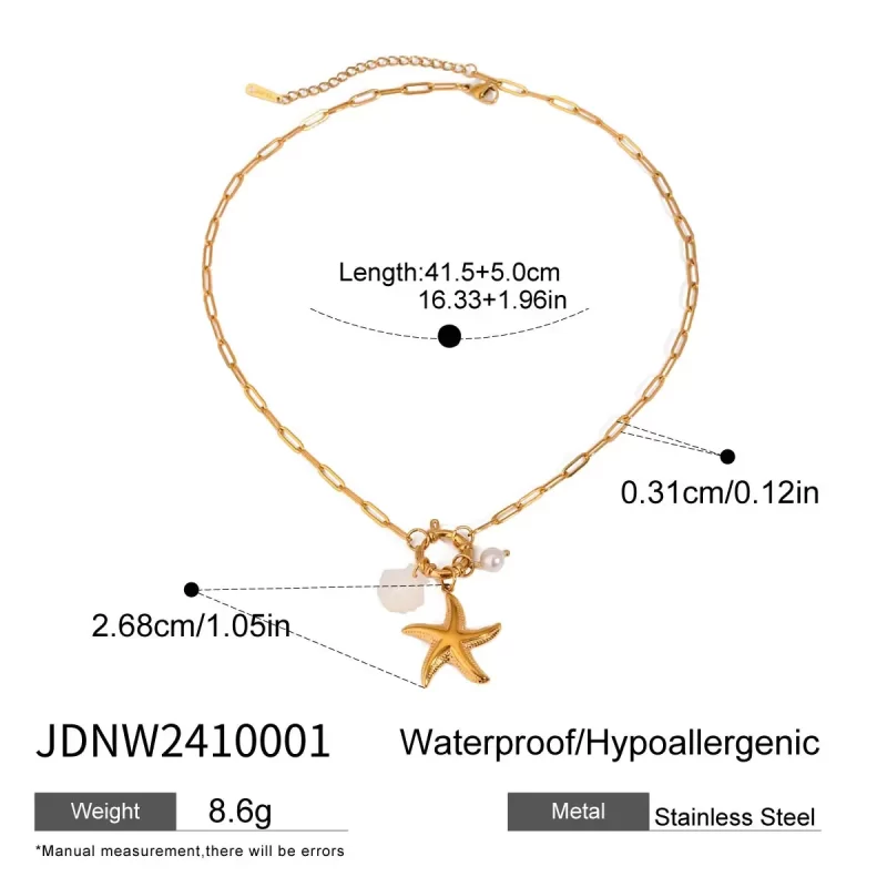 J&D Ocean 18K Real Gold Plated Stainless Steel Necklace with Trendy Starfish Shell Charm DIY Link Chain for Anniversary Vacation - Image 5