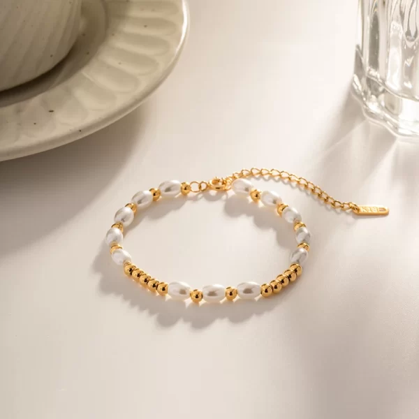 Fashion White Glass Pearl Bead Stainless Steel Bracelet for Women Fashion Texture Charm Jewelry Bijoux - Image 3