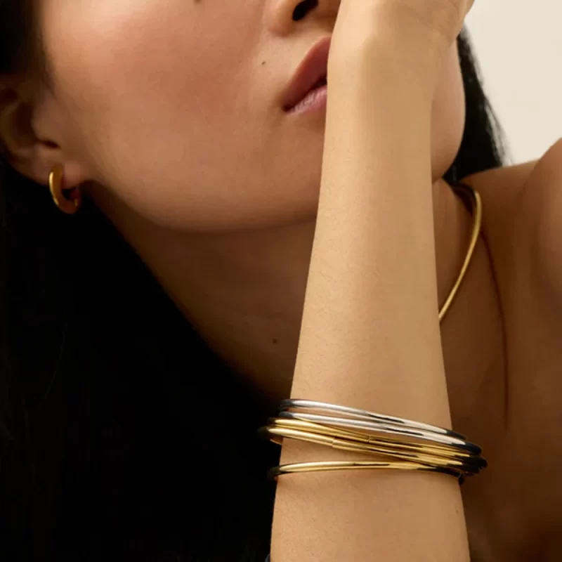 Minimalist Trendy Stainless Steel Gold&Silver Color Circle Bracelet Bangle For Women Waterproof Anti Allergic Jewelry - Image 2
