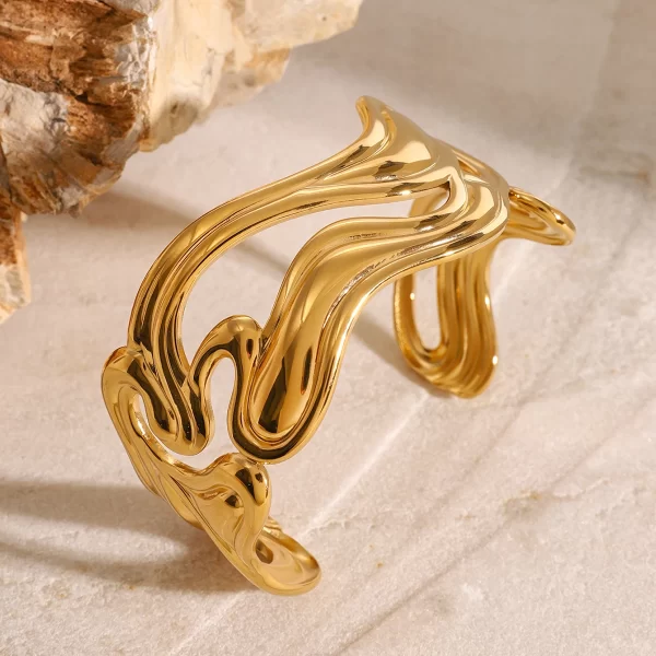 Minimalist Stainless Steel Irregular Curve Geometric Wave Thread Bangle Bracelet Gold Waterproof Metal Jewelry Gift - Image 5