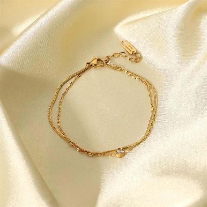 Stainless Steel Bracelet Golden Double Layer Snake Bone Chain Bracelets Fashion Jewelry Gift - Image 4