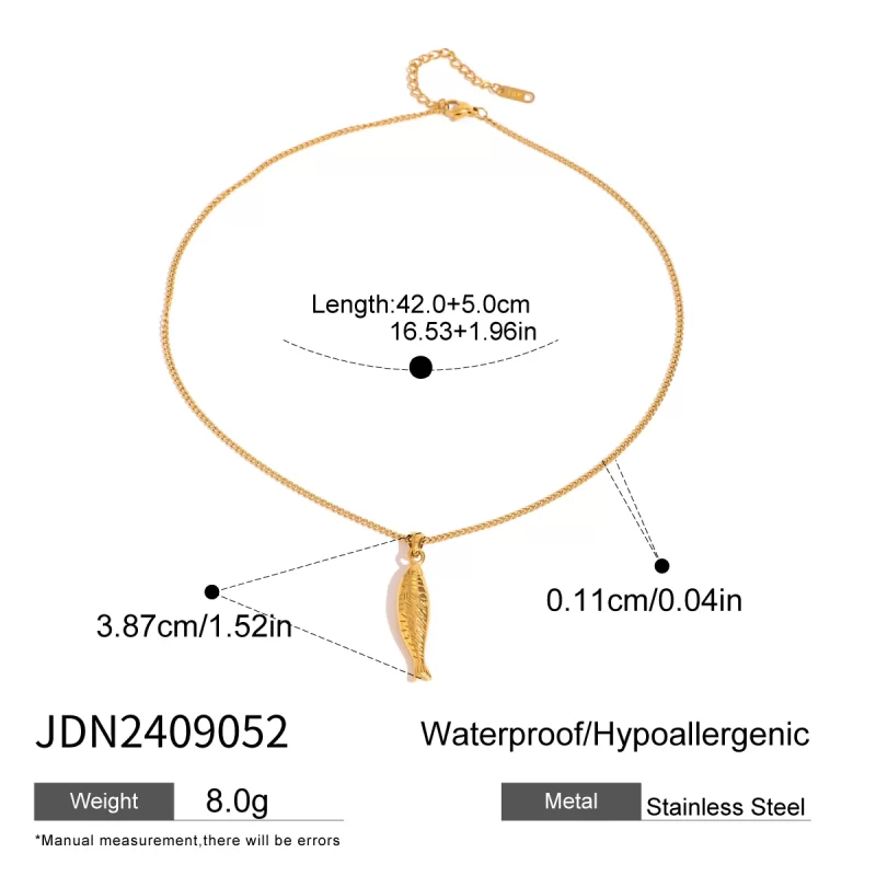 Youthway 18K Gold Stainless Steel Patterned Fish Pendant Necklace For Unisex Fashion Waterproof Anti Allergic Jewelry New 2024 - Image 5