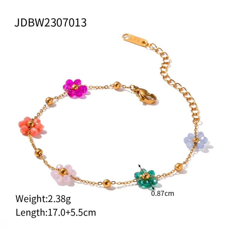 Fashion Trendy Stainless Steel Steel Colorful Floral Chain Bracelet Necklace Set Waterproof Charm Jewelry Set for Women - Image 6