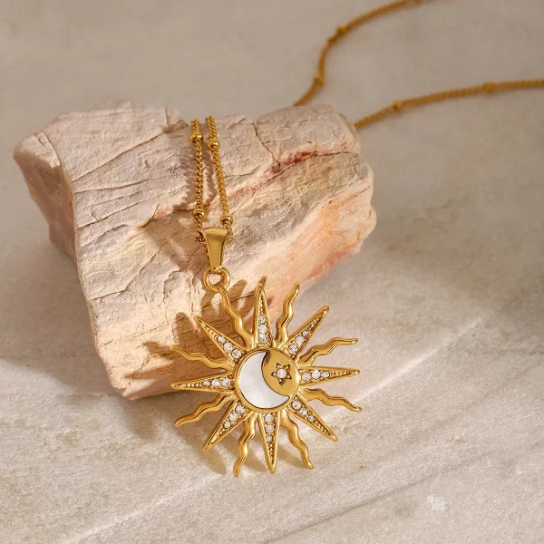 Youthway Fashion Trendy Stainless Steel Zircon Shell Moon Sun Pendant Necklace For Women Waterproof Anti Allergic Jewelry Gift - Image 4