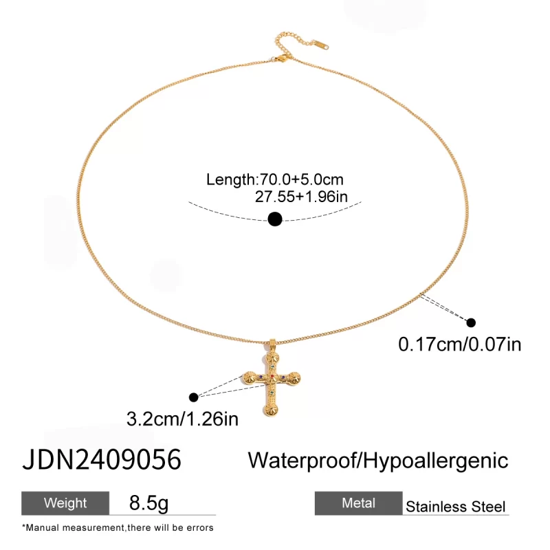 Youthway New Design Gold Plated Colorful Zircon Cross Pendant Necklace For Unisex Waterproof Stainless Steel Jewelry Accessory - Image 6