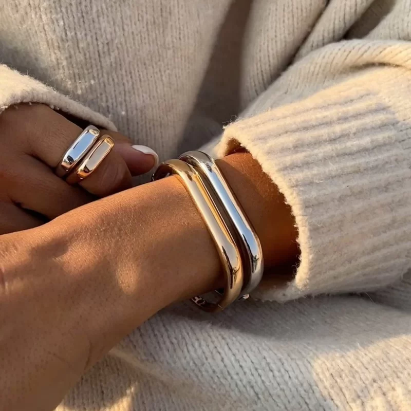Square Minimalist Stainless Steel Bracelet Bangle Vintage Fashion Texture Waterproof Charm Jewelry Gift - Image 2