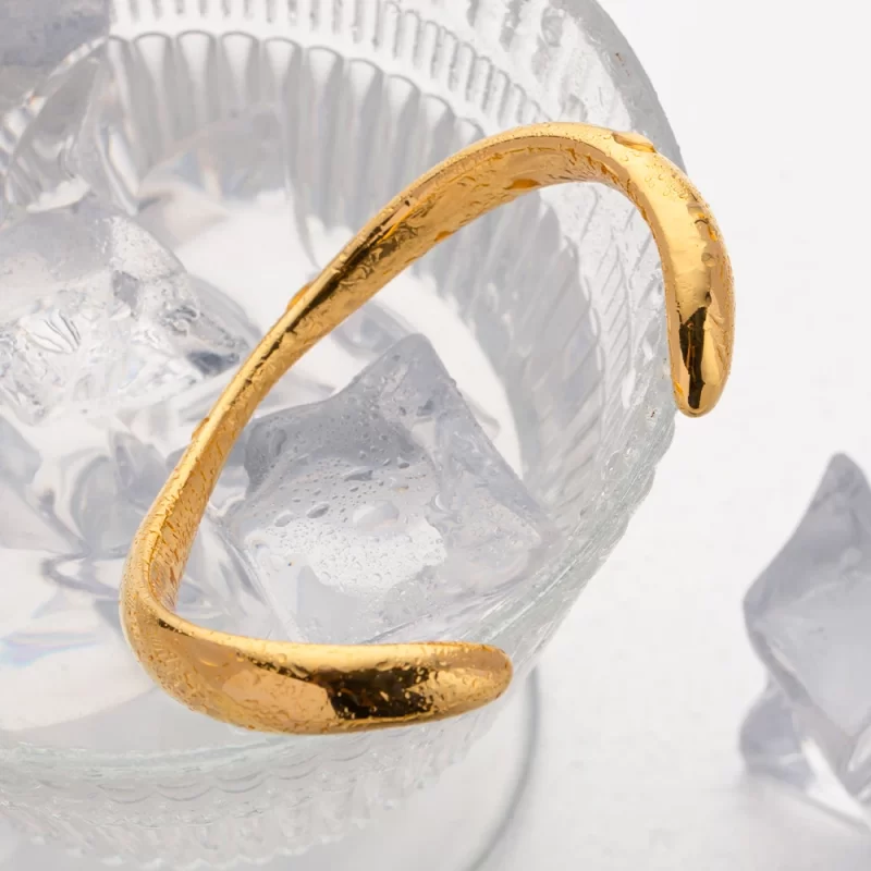18K Gold Plated Stainless Steel Simple Irregular Wavy Smooth Open Bracelet for Women Elegant Waterproof Jewelry Gift - Image 5