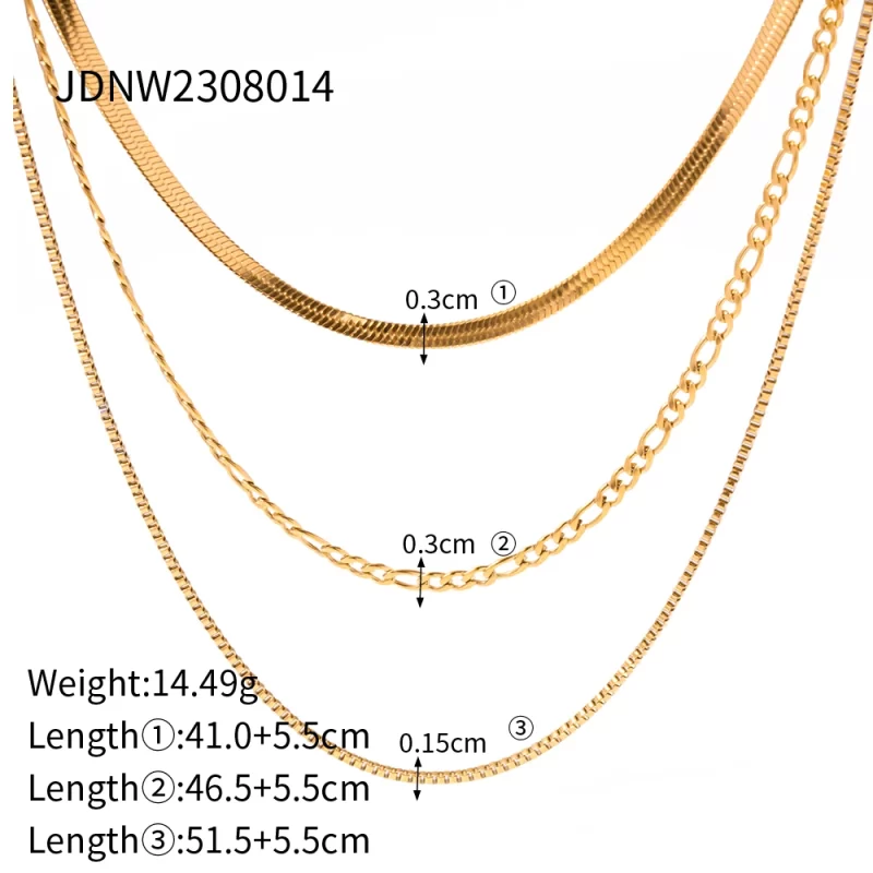J&D Fashion Jewelry Women Necklaces Herringbone 18K Gold Plated Flat Chain Snake Layered Necklace - Image 5
