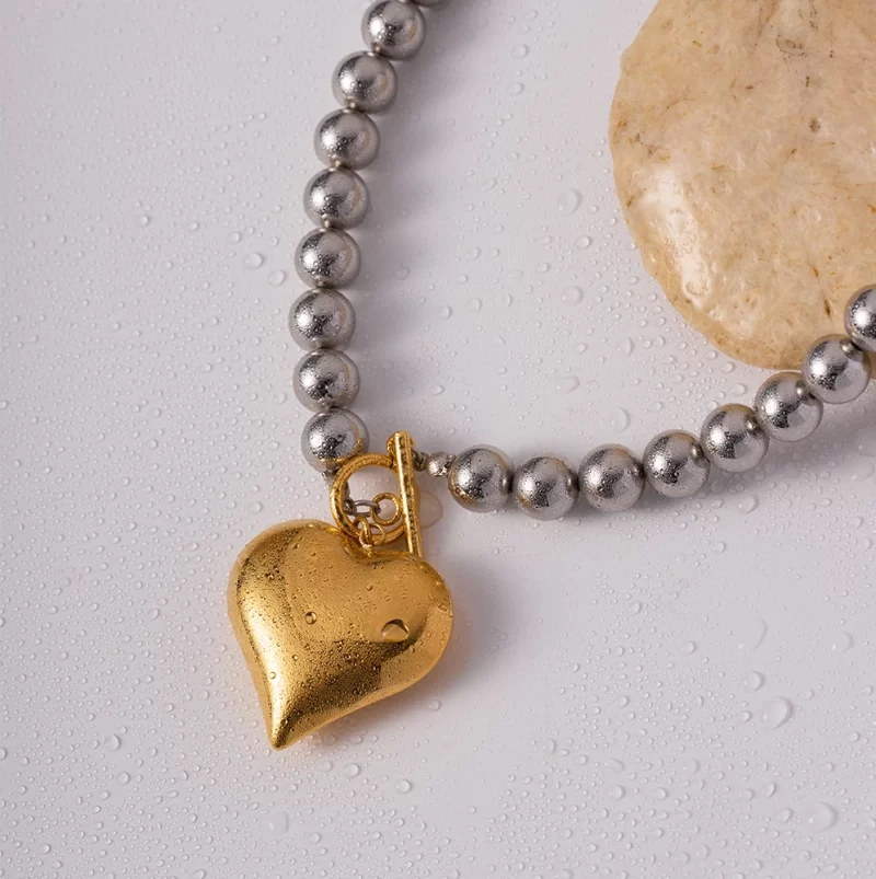 Youthway Glossy Chubby Heart-shaped Round Bead OT Buckle Necklace Unique Design for Women's Fashion Jewelry 2023