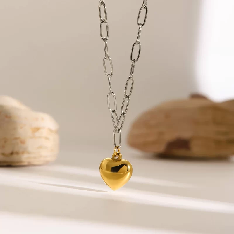 Youthway Attractive Heart Pendant Chain Necklace Exquisite Thin Color Block Stainless Steel Jewelry Gift for Girlfriend