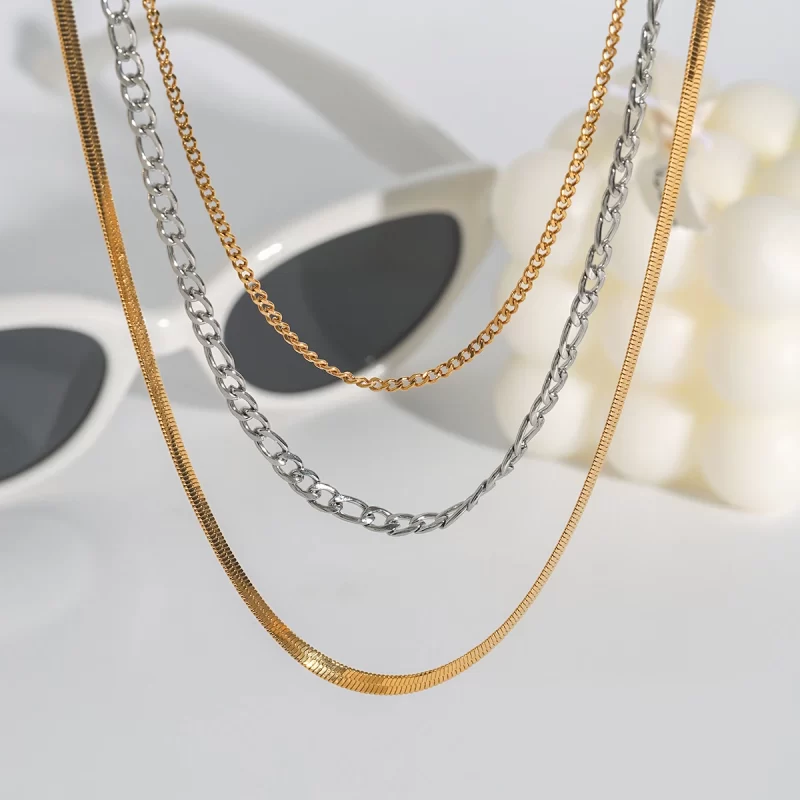 Youthway Versatile Statement Gold Plated Stainless Steel Multi Layers Chain Necklace Set For Women Anti Allergic Jewelry Daily
