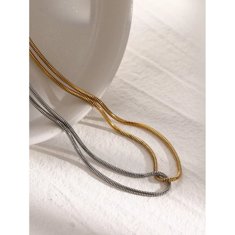 Youthway tainless steel gold and silver color blocking flat snake bone chain necklace Fashion Jewelry 18K Gold Plated - Image 4