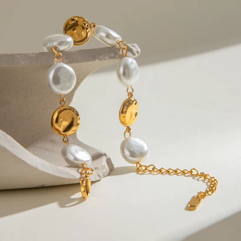 Unique Retro 18K Gold Plated Stainless Steel Irregular Circle Imitation Pearl Bracelet Anti Allergic Women Jewelry 2024 - Image 4