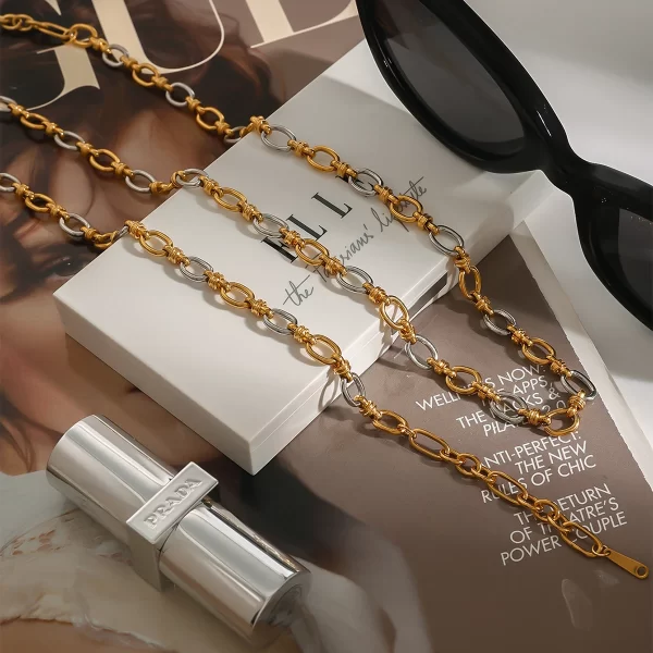 Youthway Minimalist Versatile Stainless Steel Gold&Silver Color Chain Necklace Bracelet Set For Women Fashion Jewelry Accessory - Image 5