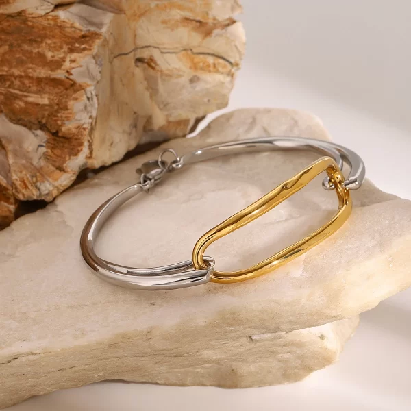 18K Gold Stainless Steel Gold&Silver Geometric Oval Hollow Bracelet Bangle For Unisex Trendy Anti Allergic Jewelry - Image 3