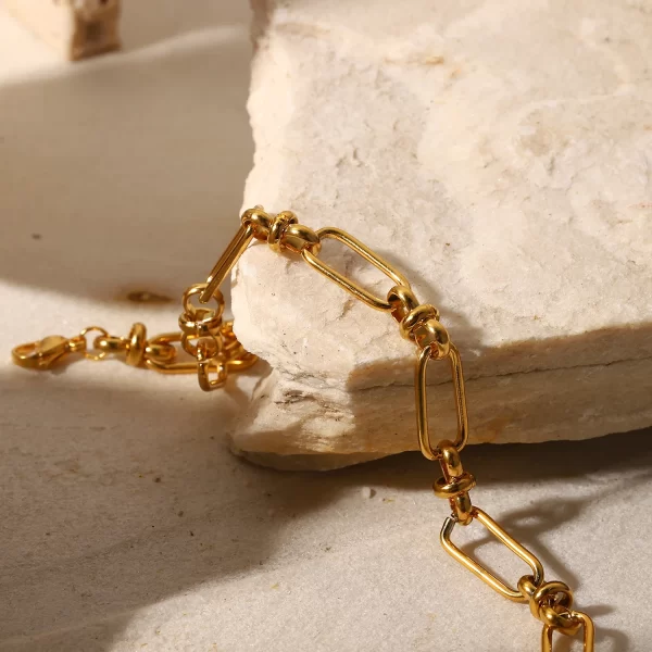 Versatile Trendy 18K Gold Plated Stainless Steel Geometric Hollow Chain Bracelet For Women Anti Allergic Jewelry Daily - Image 4